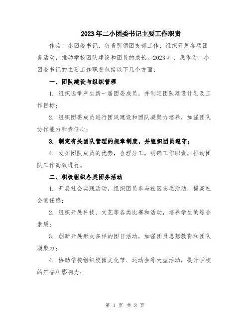 2023年二小团委书记主要工作职责