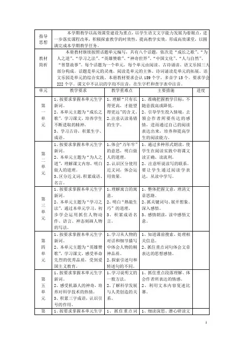 四年级语文下册 教学计划 鄂教版