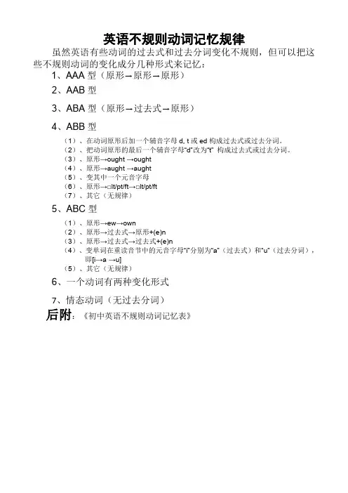 不规则动词过去式和过去分词表(附音标)