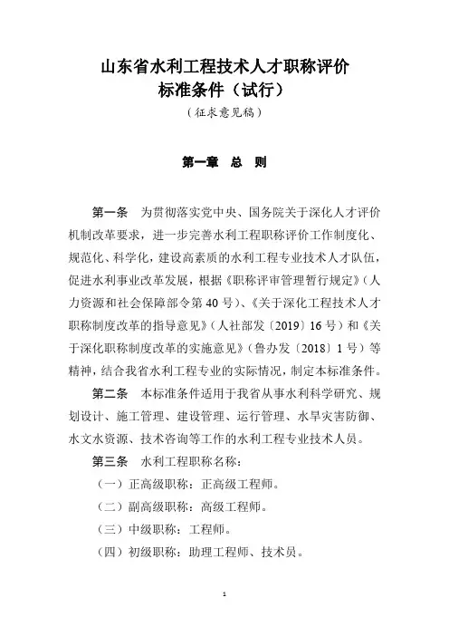 《山东省水利工程技术人才职称评价标准条件(试行)》