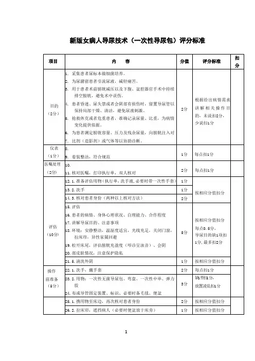 新版患者导尿技术(一次性导尿包)评分标准