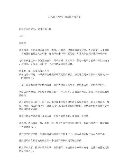 刘兆亮《大师》阅读练习及答案
