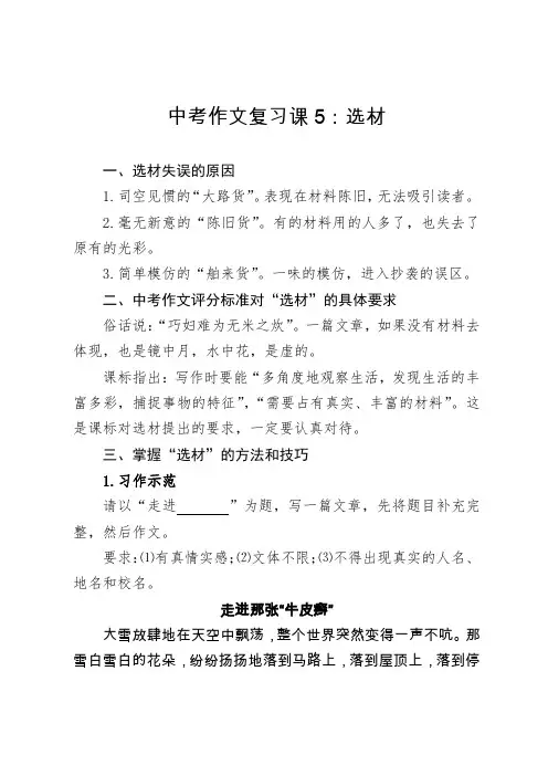 【精编】2020年部编版中考作文复习课5：选材