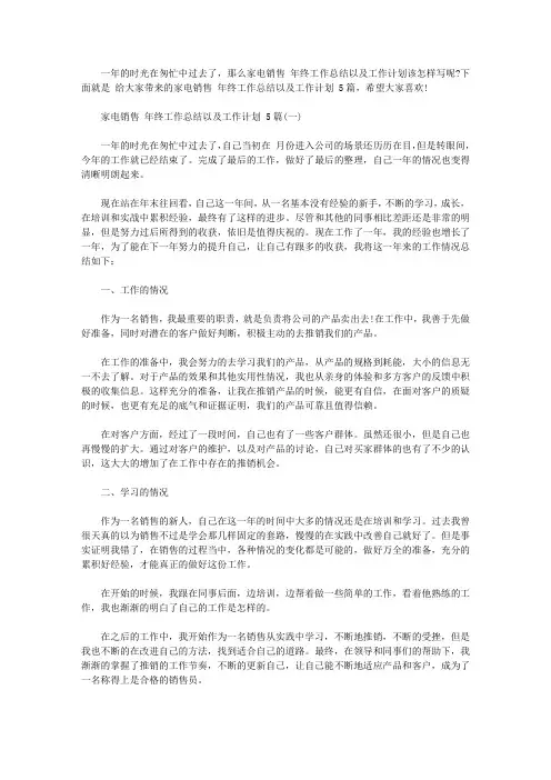 家电销售2020年终工作总结以及工作计划范文5篇