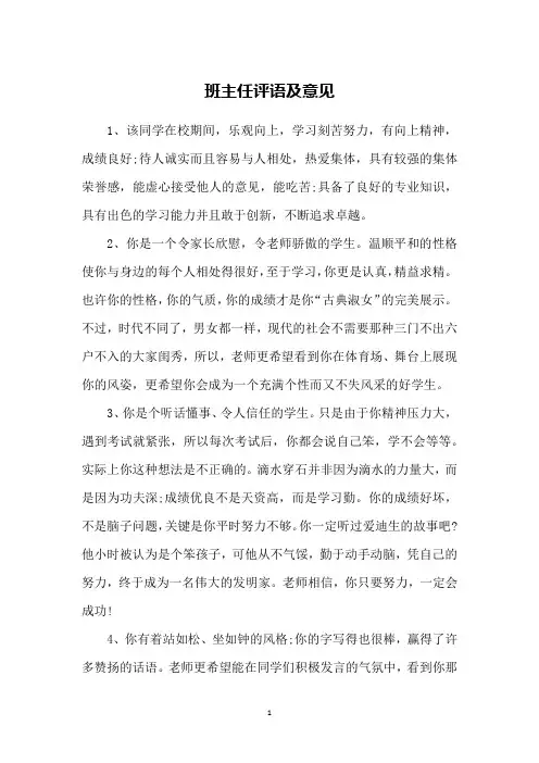 班主任评语及意见