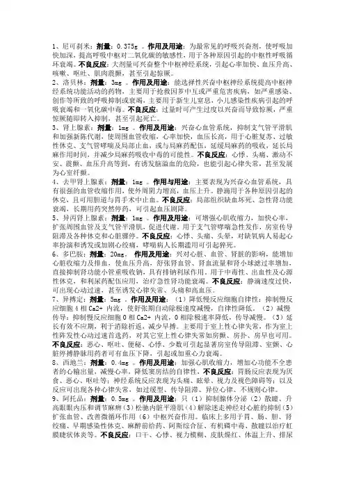 [转] 抢救车二十种常备药品剂量、作用及不良反应