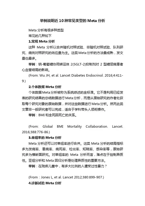 举例说明近10种常见类型的Meta分析