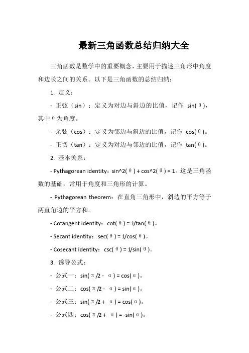 三角函数总结归纳