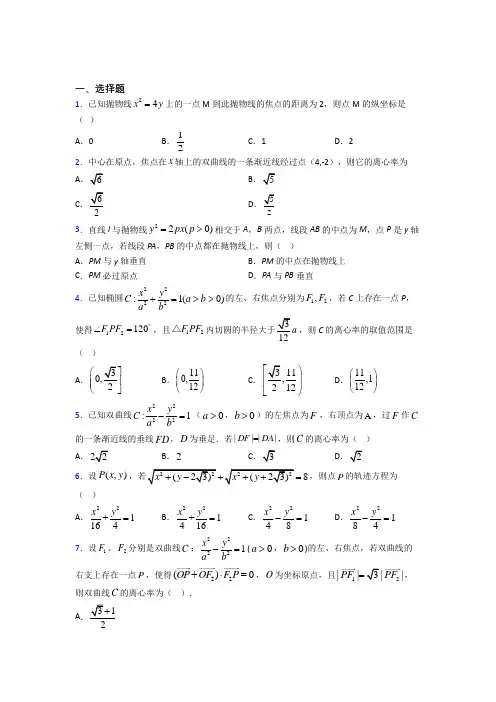 湖北仙桃中学高中数学选修2-1第三章《圆锥曲线与方程》测试题(含答案解析)