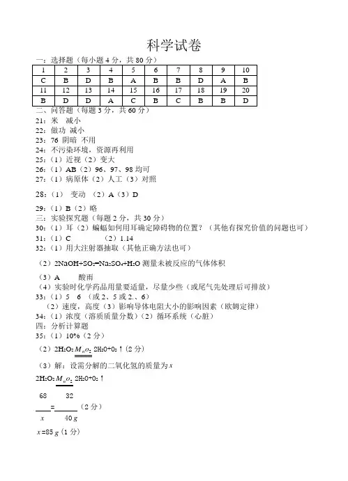 2006年中考模拟卷