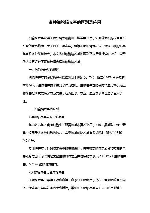 各种细胞培养基的区别及应用