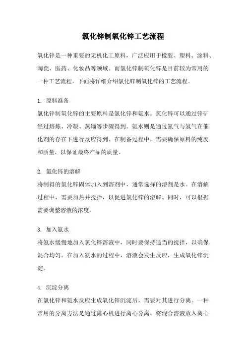 氯化锌制氧化锌工艺流程