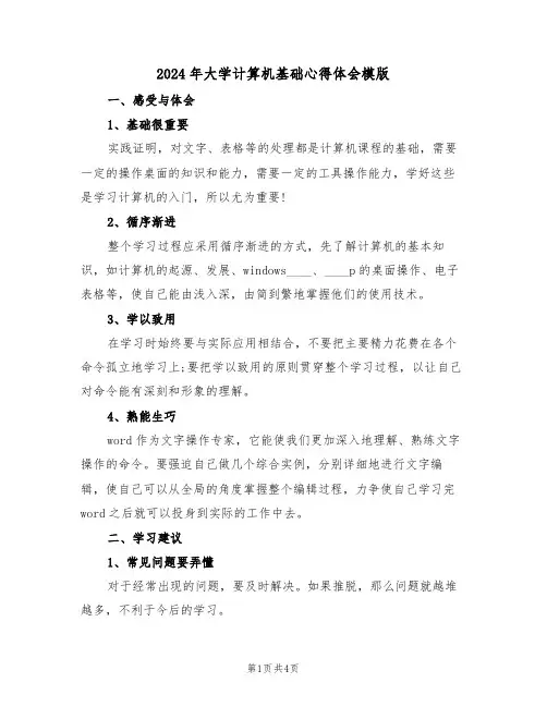 2024年大学计算机基础心得体会模版(2篇)