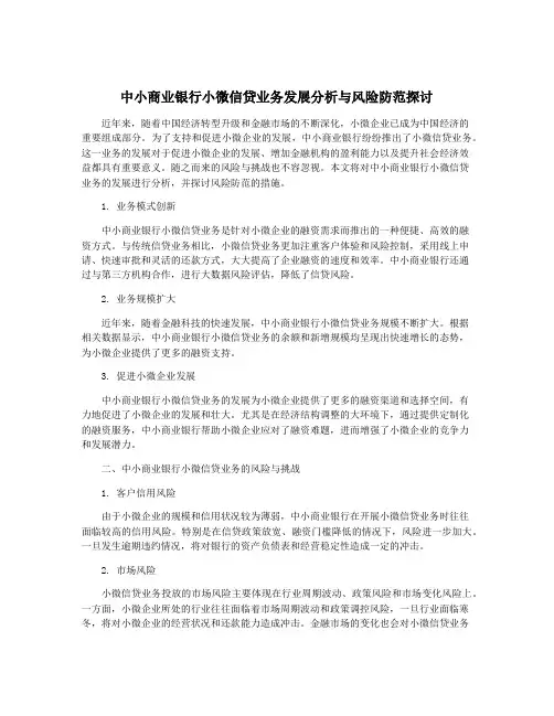 中小商业银行小微信贷业务发展分析与风险防范探讨