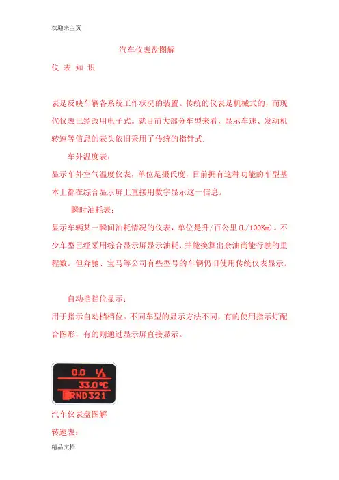 (2020年编辑)汽车仪表盘图解