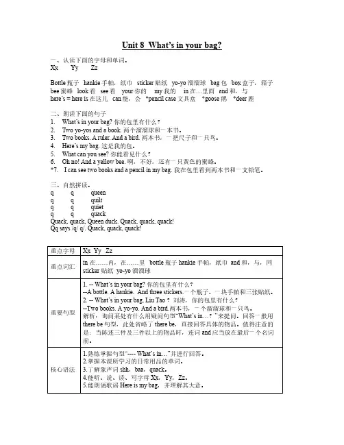 译林版英语一年级下册 Unit8 知识点梳理