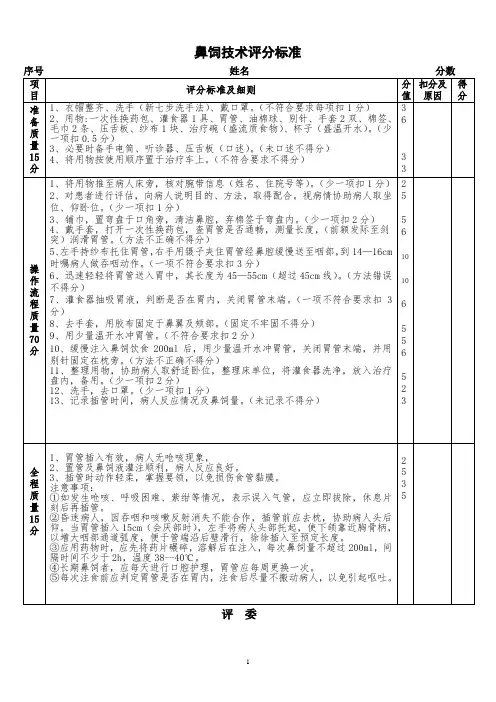 鼻饲技术评分标准