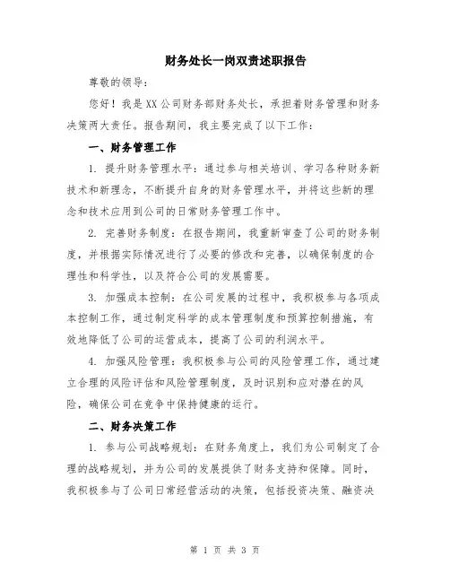 财务处长一岗双责述职报告