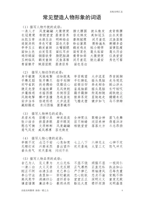 小学语文常见塑造人物形象的词语