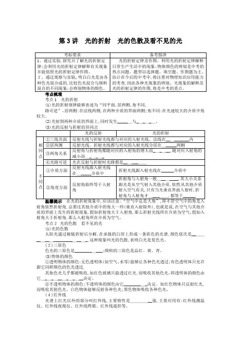 中考总复习物理人教 光的折射光的色散及看不见的光