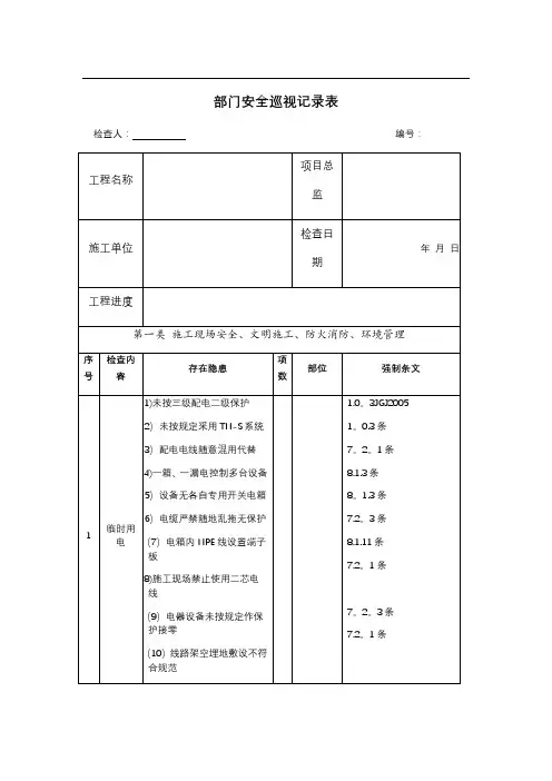 安全巡视记录表【范本模板】