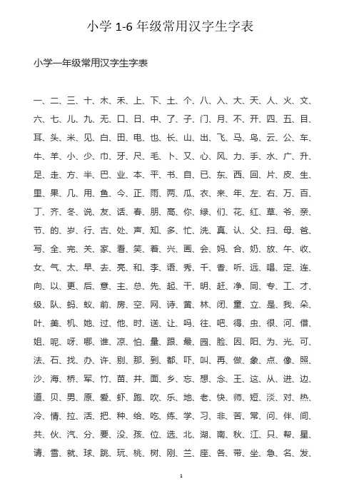 部编版语文1-6年级生字表