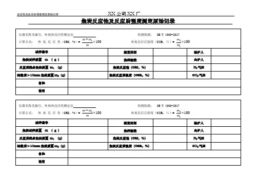 焦炭反应性及反应后强度测定原始记录
