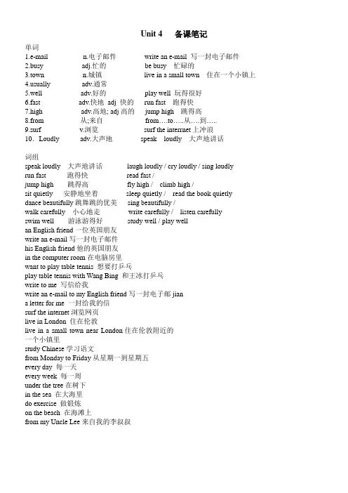 苏教版 牛津小学英语5b-Unit 4   备课笔记
