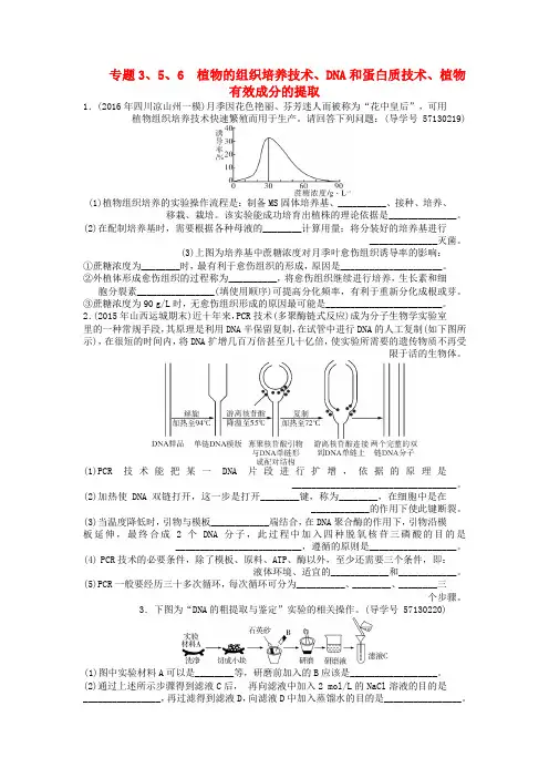 2018年高考生物总复习专题3植物的组织培养技术专题5DNA和蛋白质技术专题6植物有效成分的提任时作业选修1
