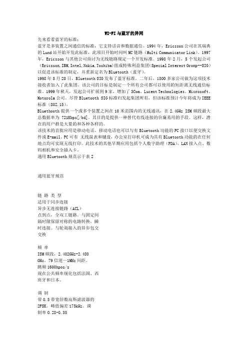 WIFI与蓝牙的异同