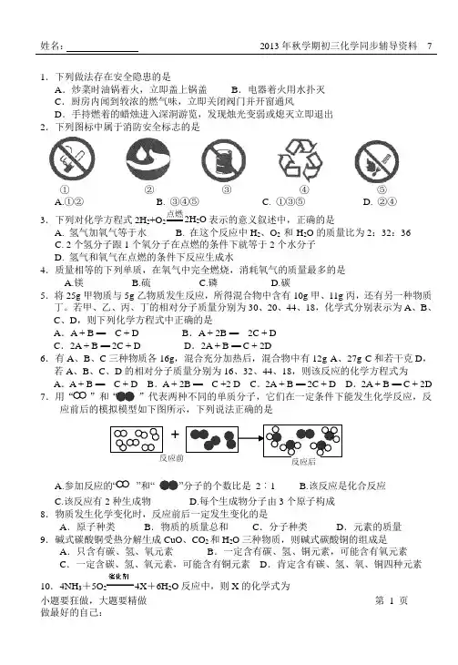 2013年秋学期初三化学同步辅导资料7
