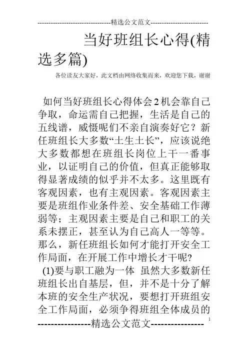 当好班组长心得(精选多篇)