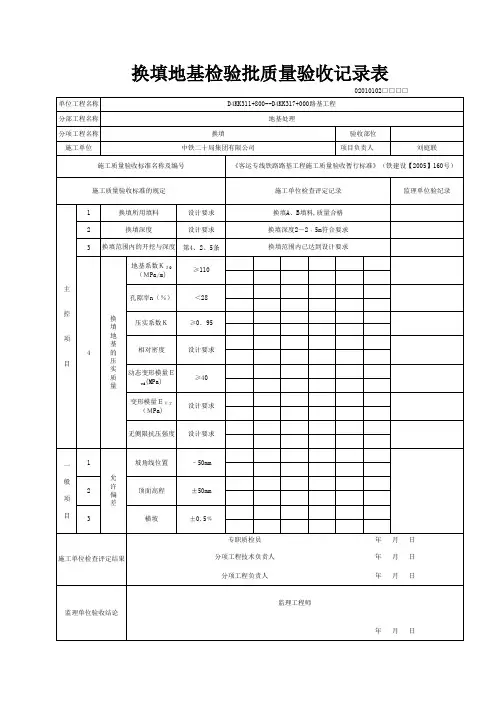 换填地基检验批质量验收记录表