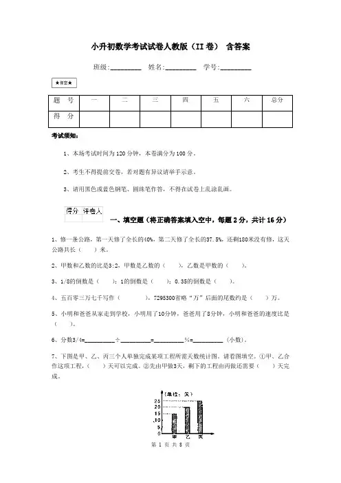 小升初数学考试试卷人教版(II卷) 含答案