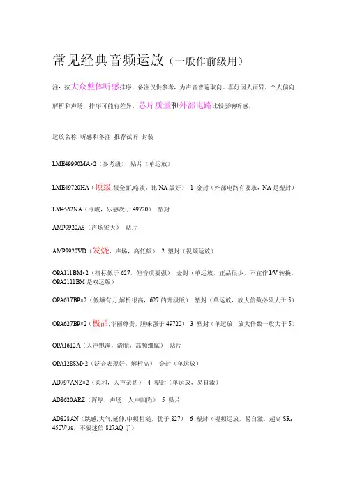 经典运放——精选推荐