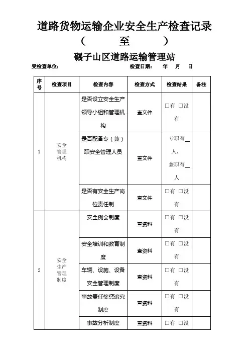 道路货物运输企业安全生产检查表