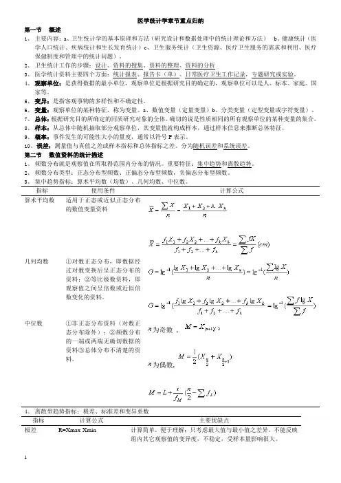 医学统计学章节重点归纳