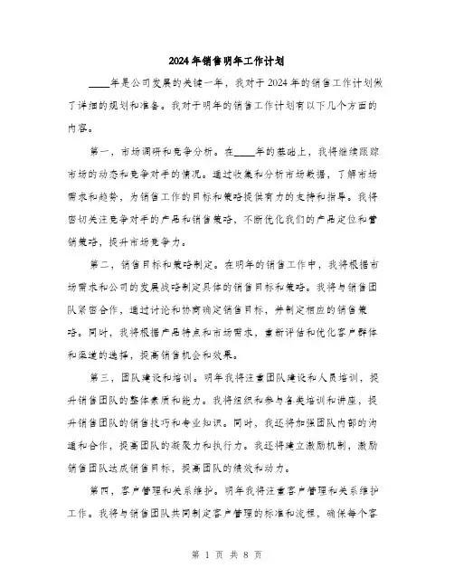 2024年销售明年工作计划（三篇）