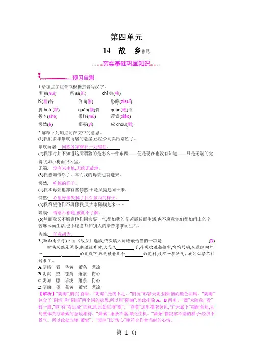 部编 人教版 九年级上  14.故乡   同步练习