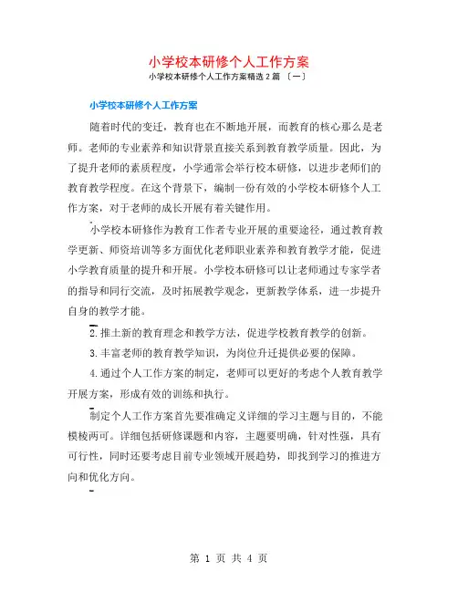 小学校本研修个人工作计划2篇