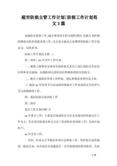 超市防损主管工作计划-防损工作计划范文3篇