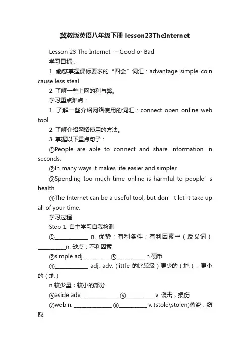 冀教版英语八年级下册lesson23TheInternet