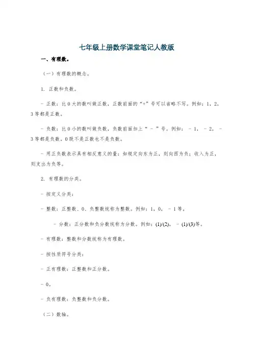 七年级上册数学课堂笔记人教版