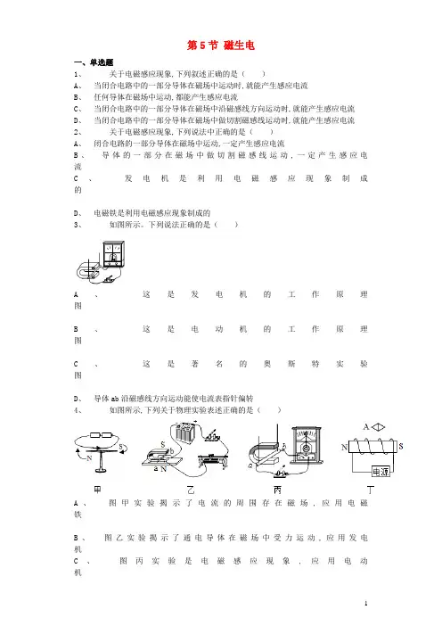 九年级物理全册20.5磁生电习题4新版新人教版