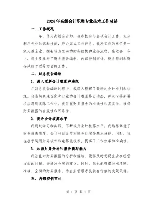 2024年高级会计职称专业技术工作总结