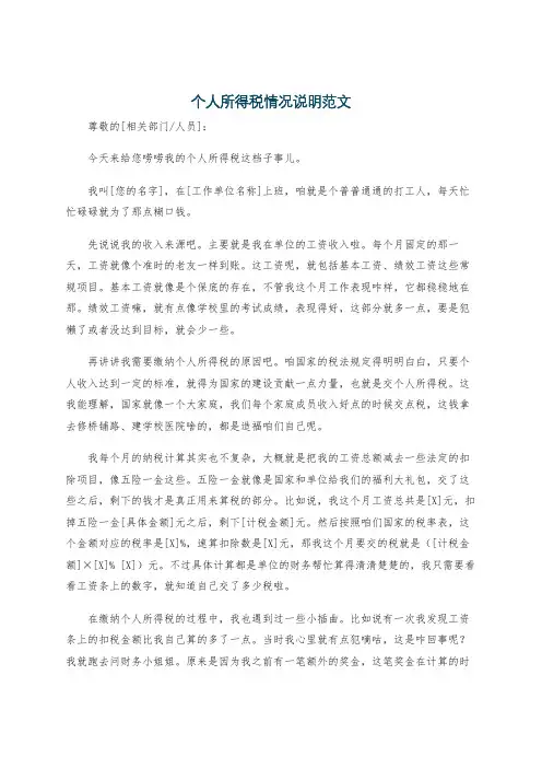 个人所得税情况说明范文