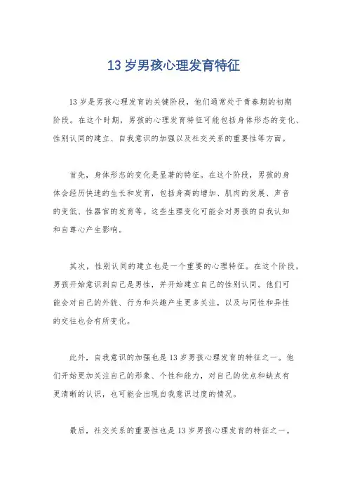 13岁男孩心理发育特征