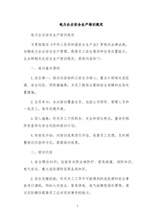 电力企业安全生产培训规定