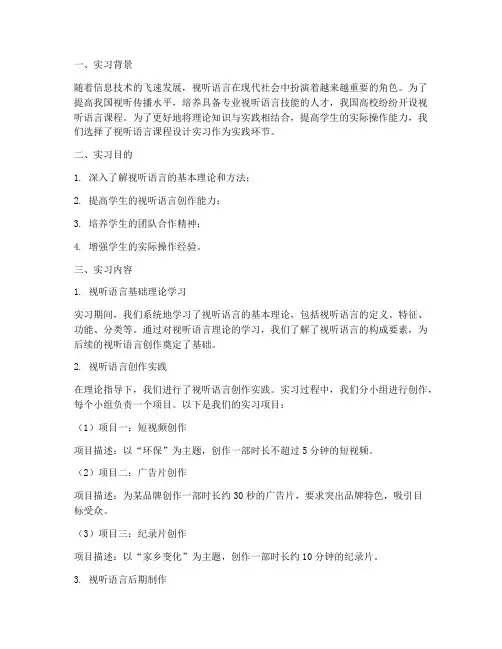 视听语言课程设计实习报告