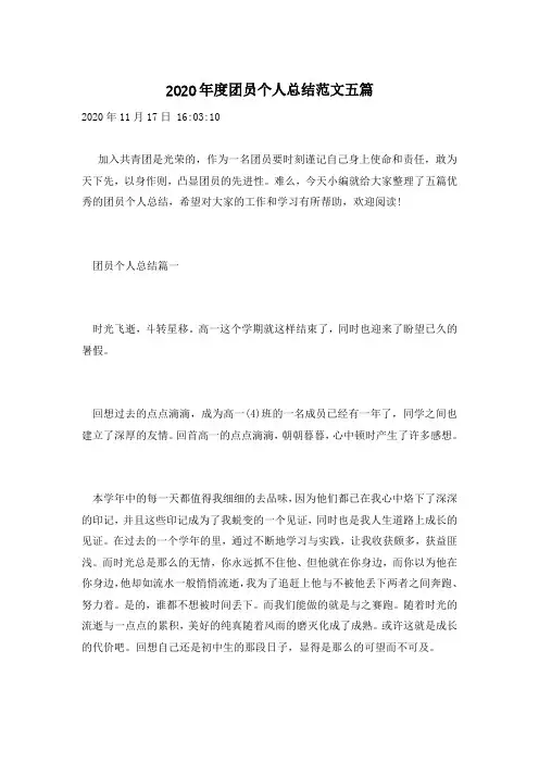 2020年度团员个人总结范文五篇